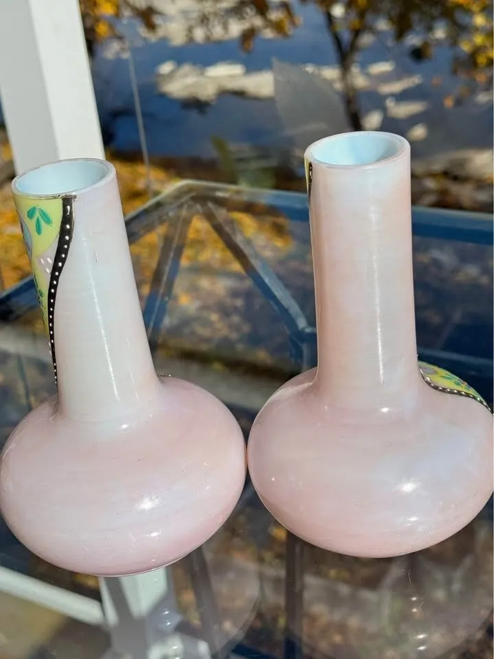 Antique Bavarian Art Glass Vases Matching Pair, Hand Enamelled - photo 7