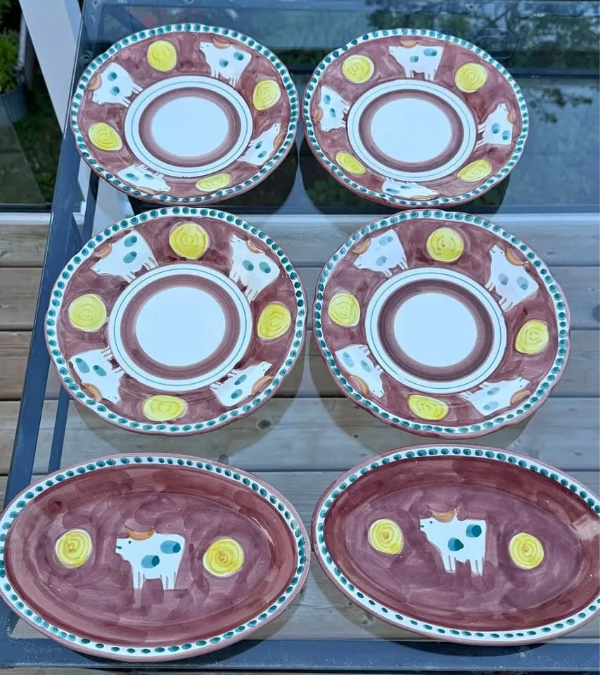 Vintage Italian Vietri "Mucca" Hand-Painted Cow Ceramic Set - 6 Pieces - photo 2