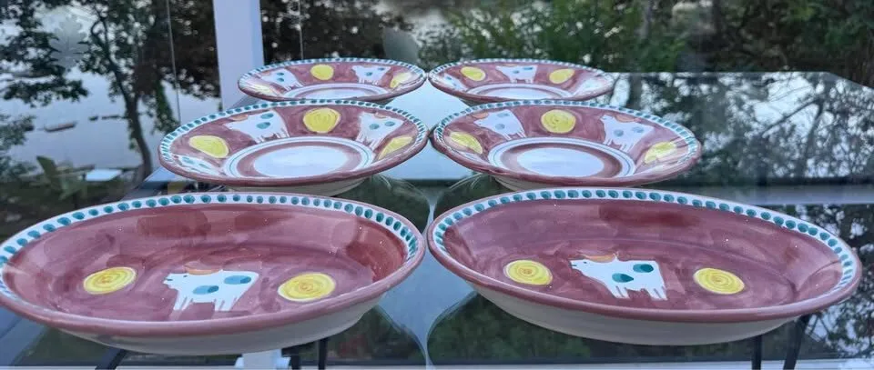 Vintage Italian Vietri "Mucca" Hand-Painted Cow Ceramic Set - 6 Pieces - photo 4