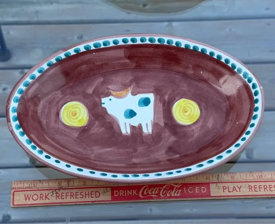 Vintage Italian Vietri "Mucca" Hand-Painted Cow Ceramic Set - 6 Pieces - photo 8