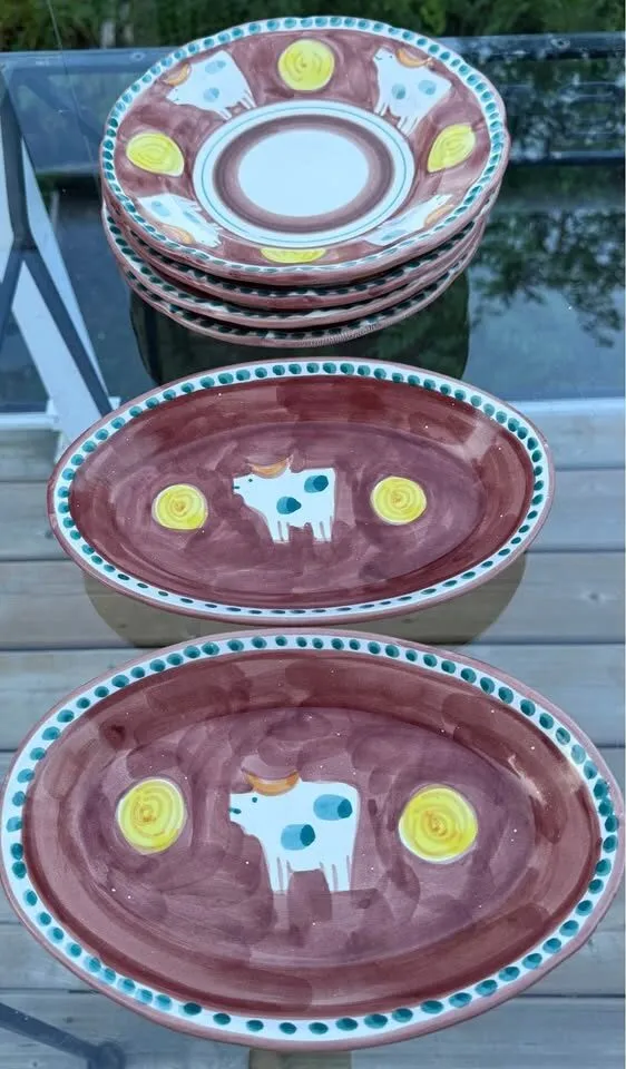 Vintage Italian Vietri "Mucca" Hand-Painted Cow Ceramic Set - 6 Pieces - photo 9