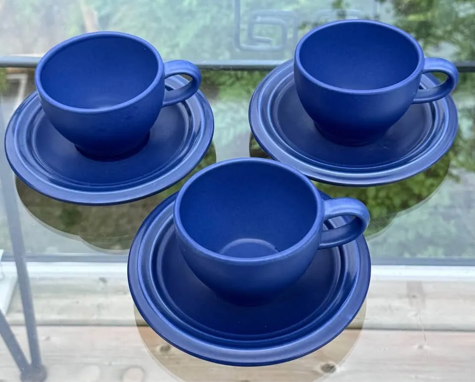 Vintage Pfaltzgraff "Terrace Blueberry" Cup & Saucer Sets - Made in USA (Set of 3) - photo 3