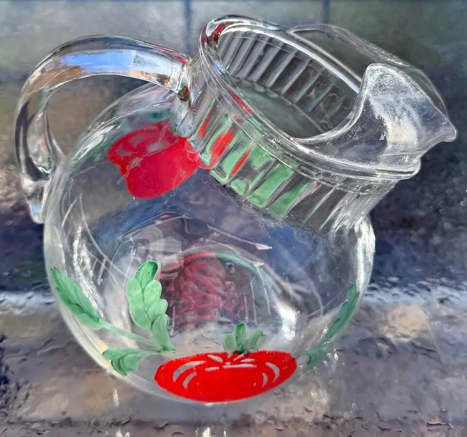 Vintage 1950s Anchor Hocking Tomato Glass Ball Pitcher with Ice Lip - photo 1