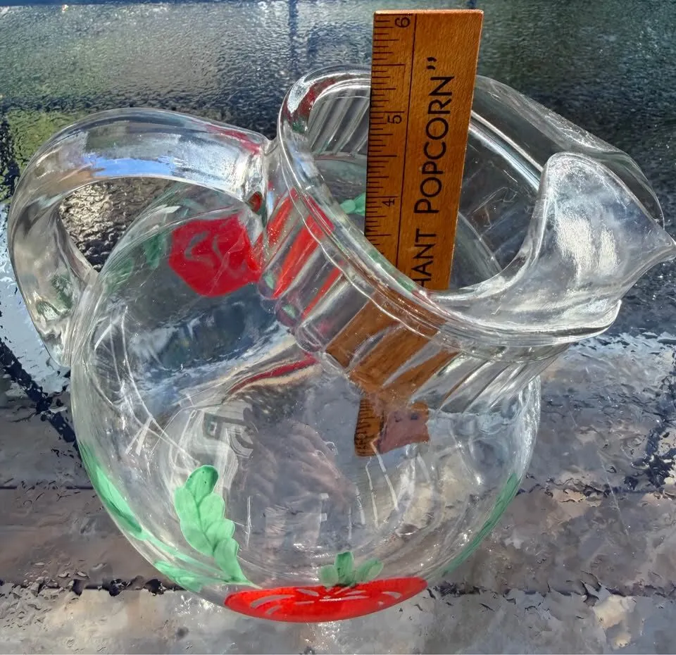 Vintage 1950s Anchor Hocking Tomato Glass Ball Pitcher with Ice Lip - photo 2