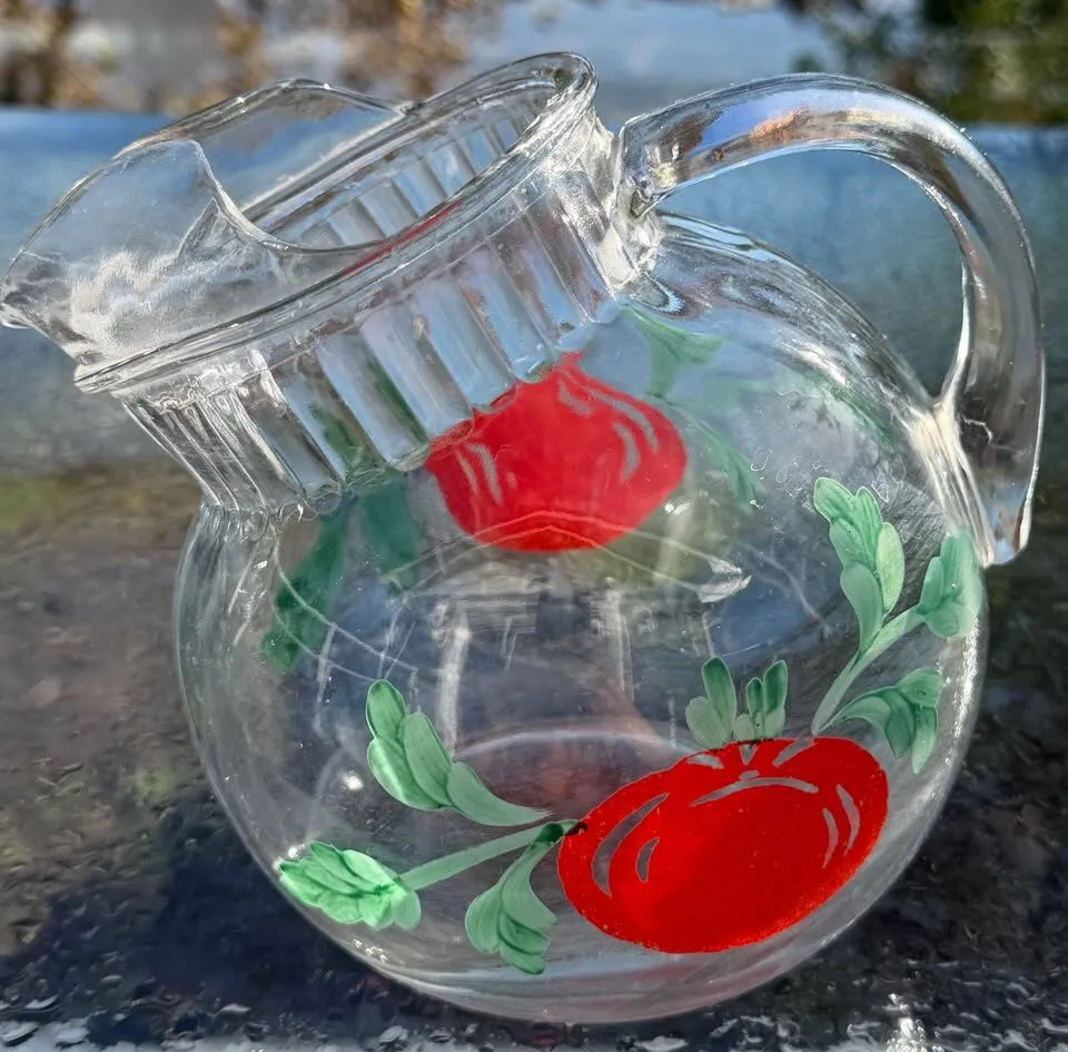 Vintage 1950s Anchor Hocking Tomato Glass Ball Pitcher with Ice Lip - photo 6