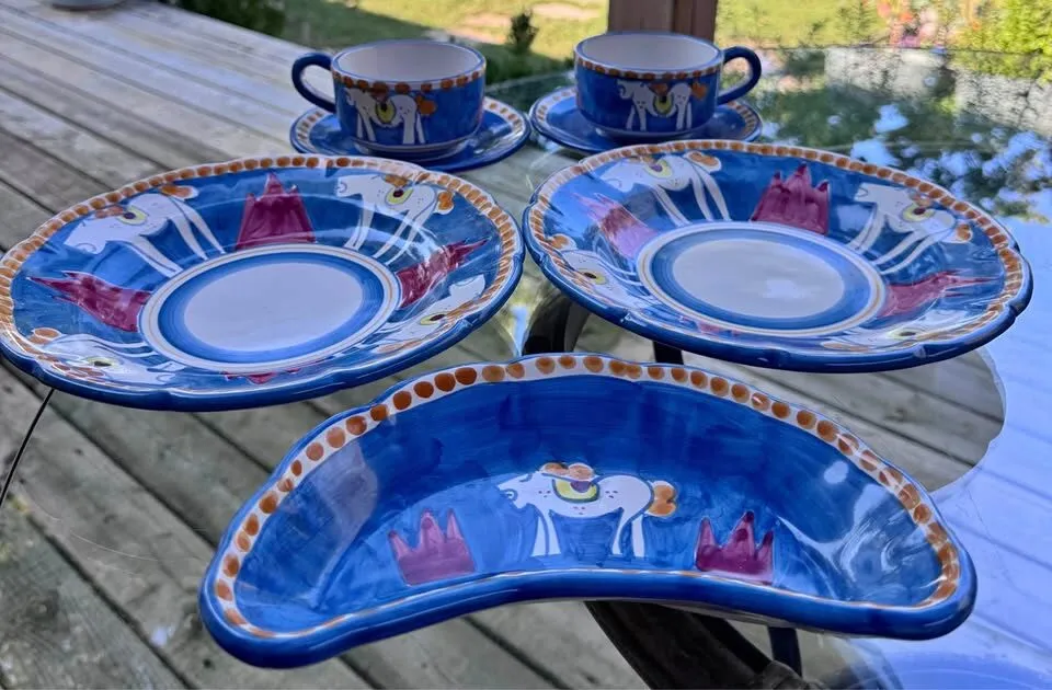 Authentic Italian Vietri "Campagna Cavallo Horse” 7-Piece Ceramic Lunch Set - photo 2