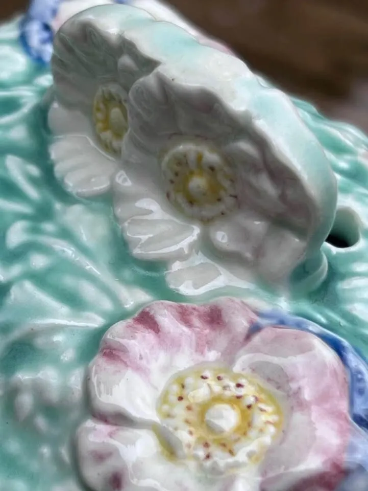 Vintage Melba Ware Covered Cheese / Butter Dish - Made in England - Mint Green Floral - photo 3
