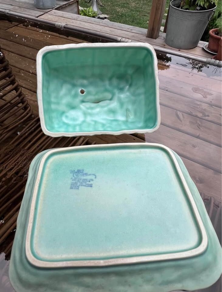 Vintage Melba Ware Covered Cheese / Butter Dish - Made in England - Mint Green Floral - photo 5
