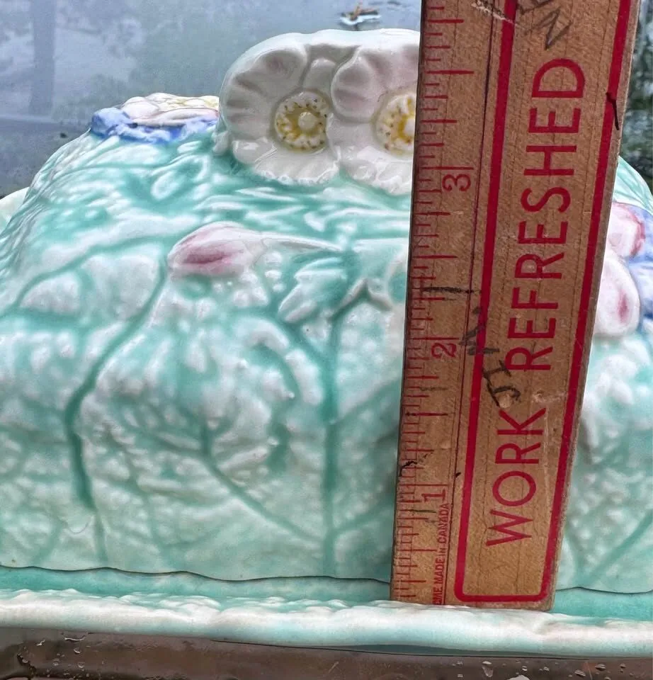 Vintage Melba Ware Covered Cheese / Butter Dish - Made in England - Mint Green Floral - photo 8