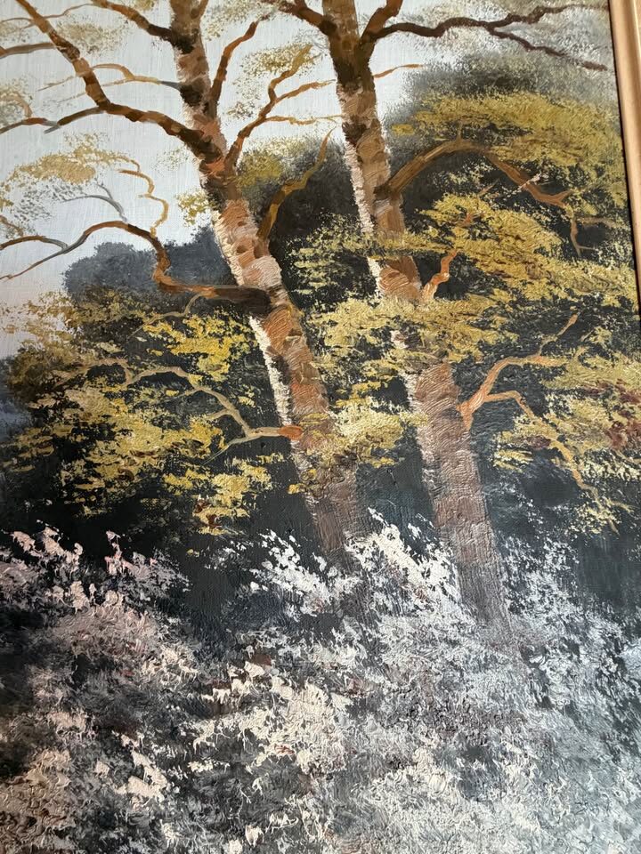 Huge 42" Vintage Mid-Century Original Oil Painting - Lake Landscape by Kofler - photo 4