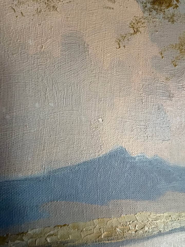 Huge 42" Vintage Mid-Century Original Oil Painting - Lake Landscape by Kofler - photo 6