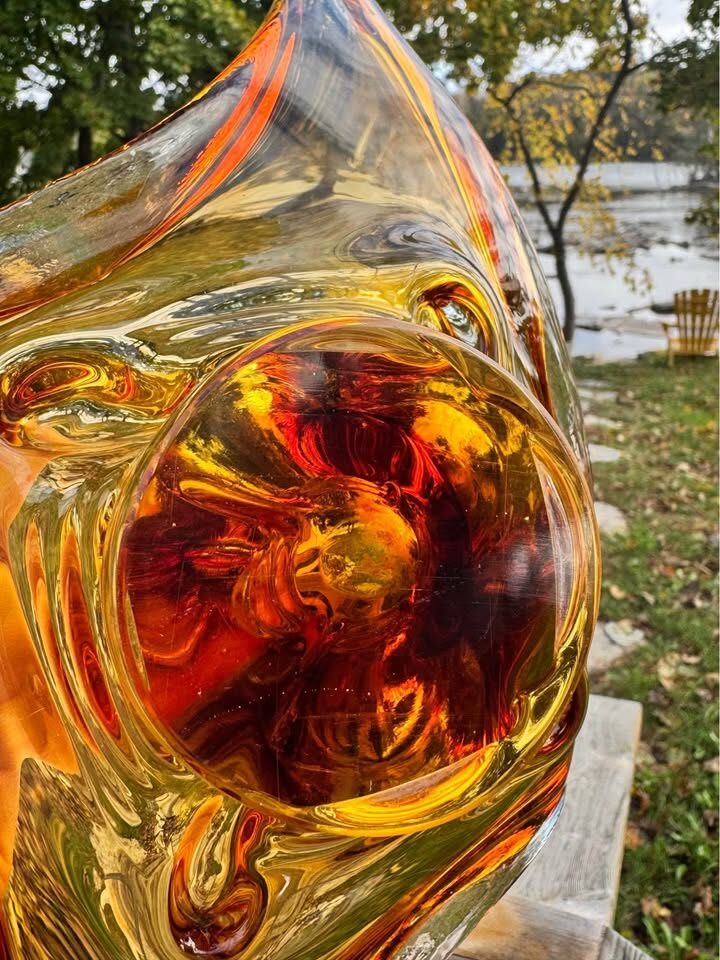 Vintage Mid-Century Amber Art Glass Centrepiece - Swung Sculptural Bowl - photo 7