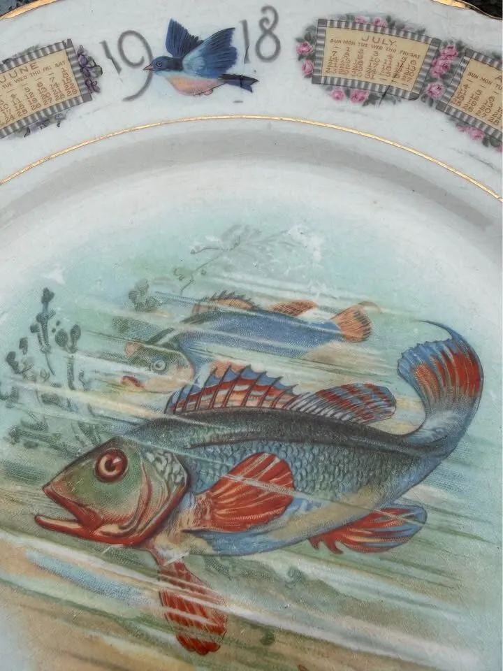 Antique 1914 & 1918 Calendar Plates Pair – Signed Wildlife Art (McNicol Pottery) - photo 3