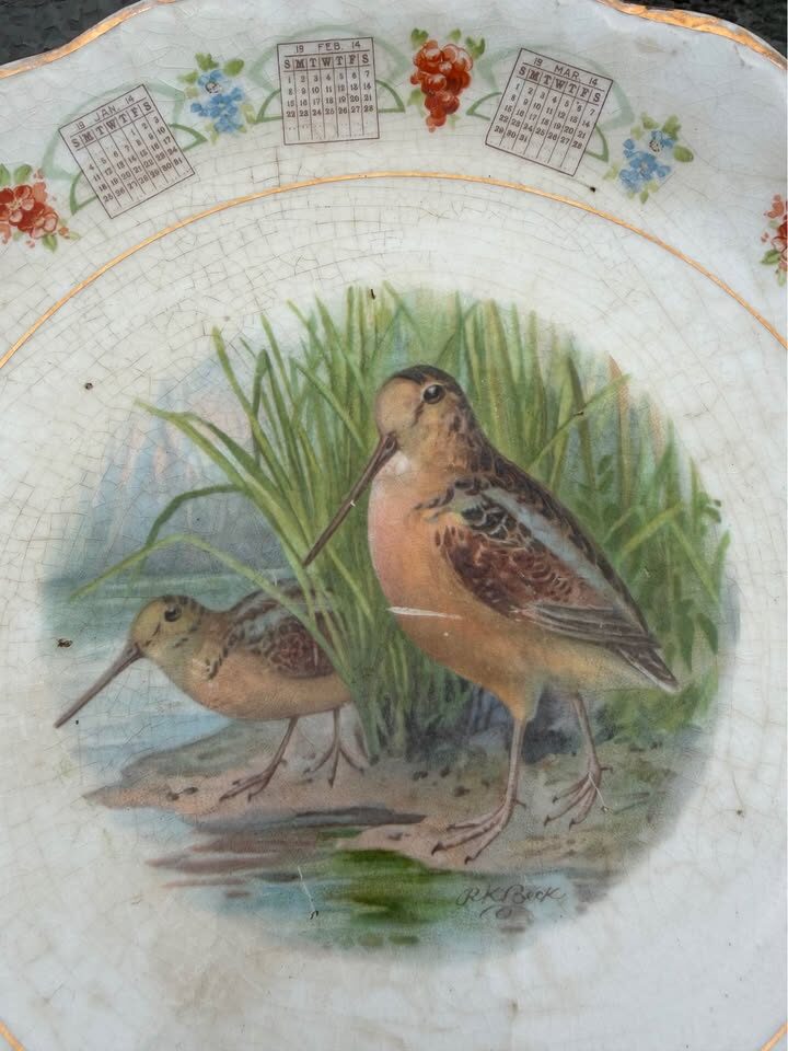 Antique 1914 & 1918 Calendar Plates Pair – Signed Wildlife Art (McNicol Pottery) - photo 4