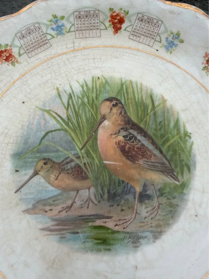 Antique 1914 & 1918 Calendar Plates Pair – Signed Wildlife Art (McNicol Pottery) - photo 4