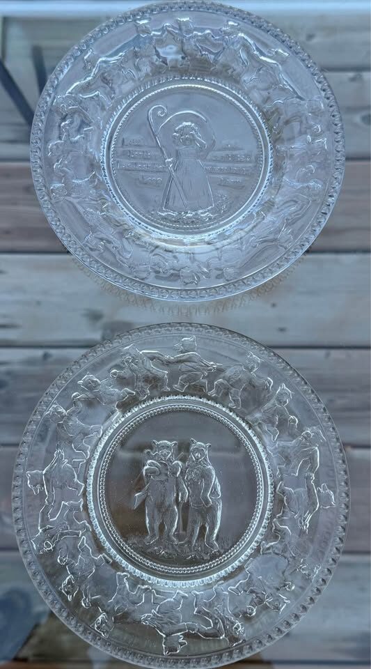 Clear Pressed Glass Nursery Rhyme Plates - Set of 3 Vintage Mother Goose Cottage Decor - photo 5