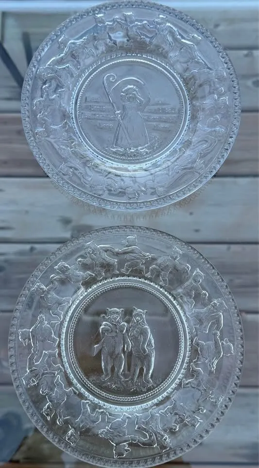Clear Pressed Glass Nursery Rhyme Plates - Set of 3 Vintage Mother Goose Cottage Decor - photo 5