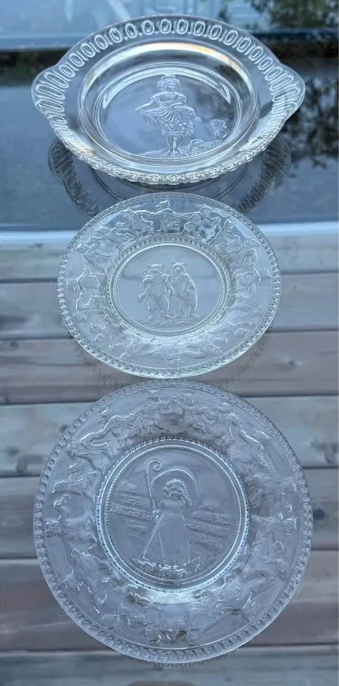 Clear Pressed Glass Nursery Rhyme Plates - Set of 3 Vintage Mother Goose Cottage Decor - photo 7