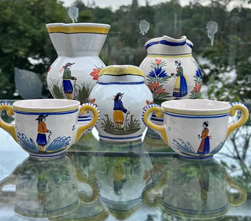 6-Pc Vintage Quimper Pottery Set French Faience Cider/Coffee Service - photo 1