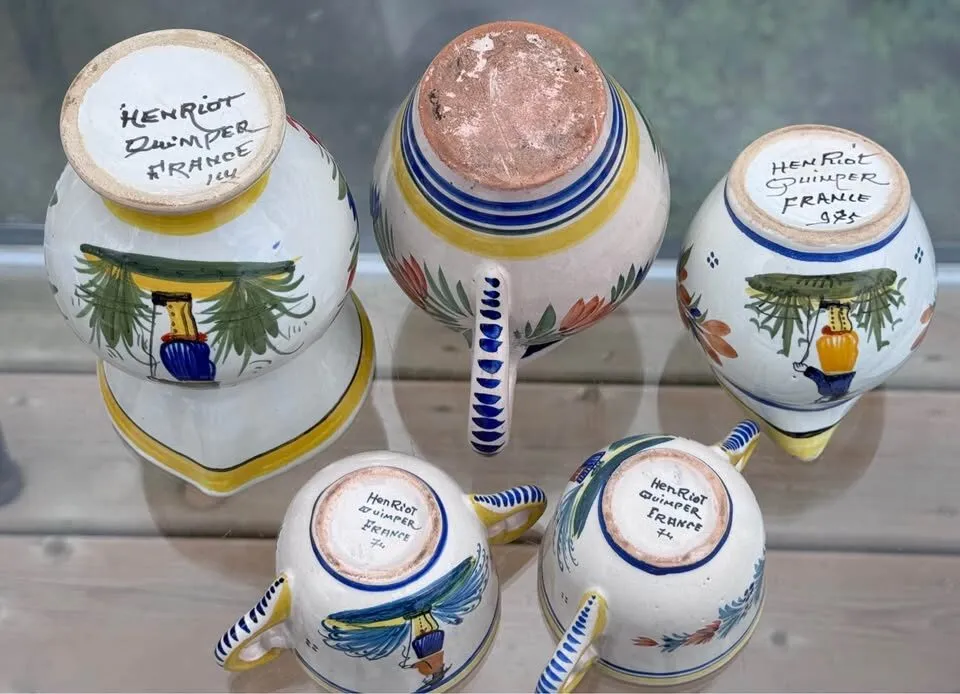 6-Pc Vintage Quimper Pottery Set French Faience Cider/Coffee Service - photo 4