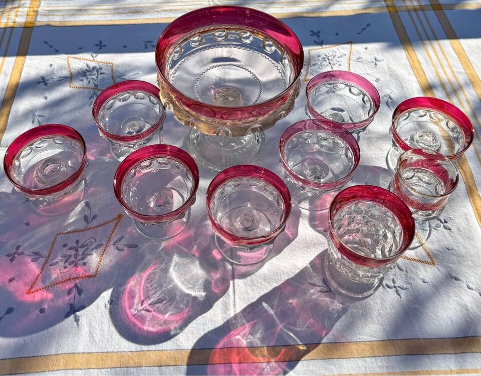Vintage Mid-Century King's Crown Ruby Flash Mixed Set + Free Bonus Goblets - photo 2