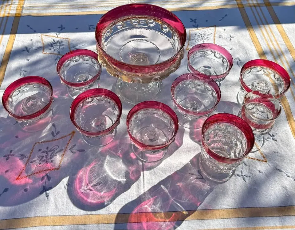 Vintage Mid-Century King's Crown Ruby Flash Mixed Set + Free Bonus Goblets - photo 2