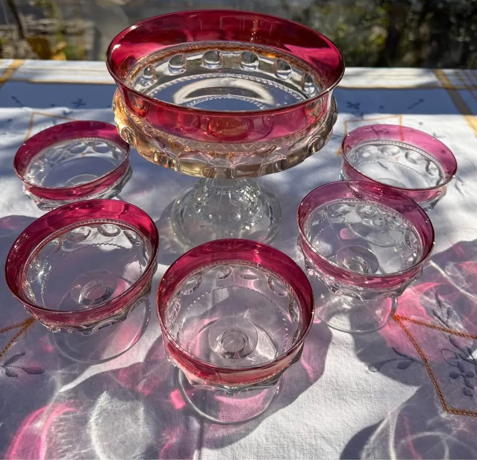 Vintage Mid-Century King's Crown Ruby Flash Mixed Set + Free Bonus Goblets - photo 4
