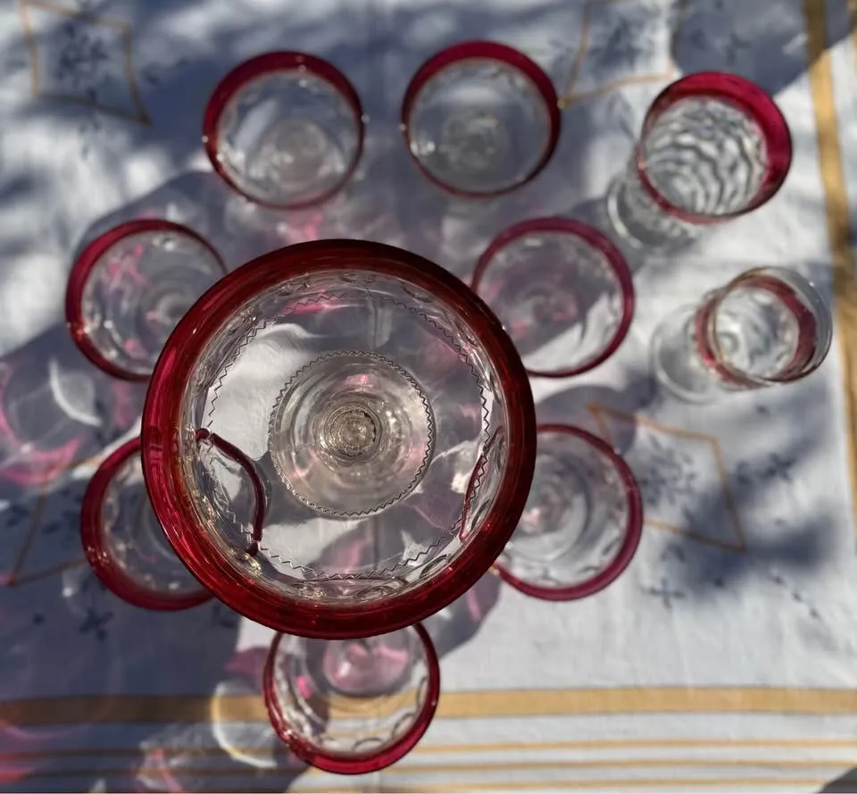 Vintage Mid-Century King's Crown Ruby Flash Mixed Set + Free Bonus Goblets - photo 5