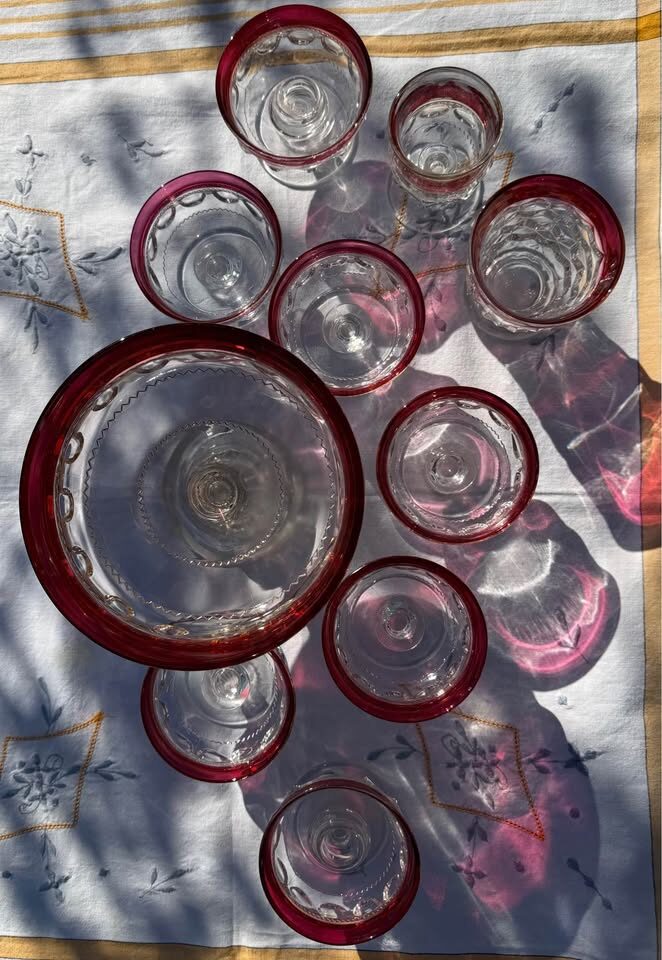 Vintage Mid-Century King's Crown Ruby Flash Mixed Set + Free Bonus Goblets - photo 6