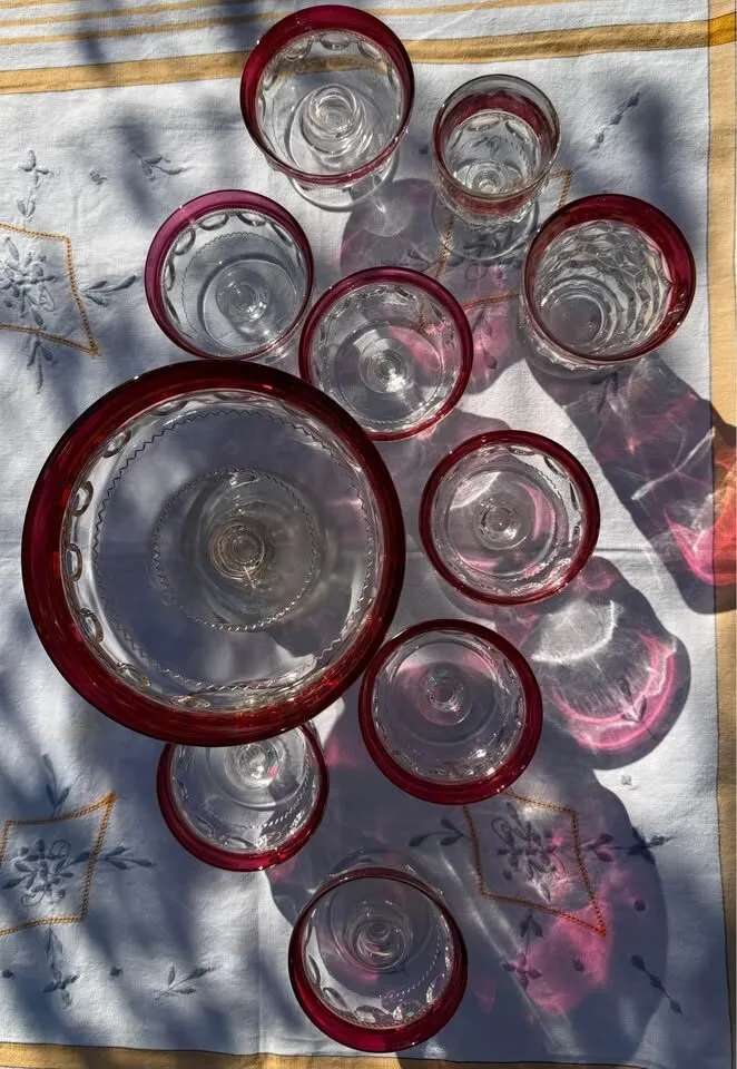 Vintage Mid-Century King's Crown Ruby Flash Mixed Set + Free Bonus Goblets - photo 6