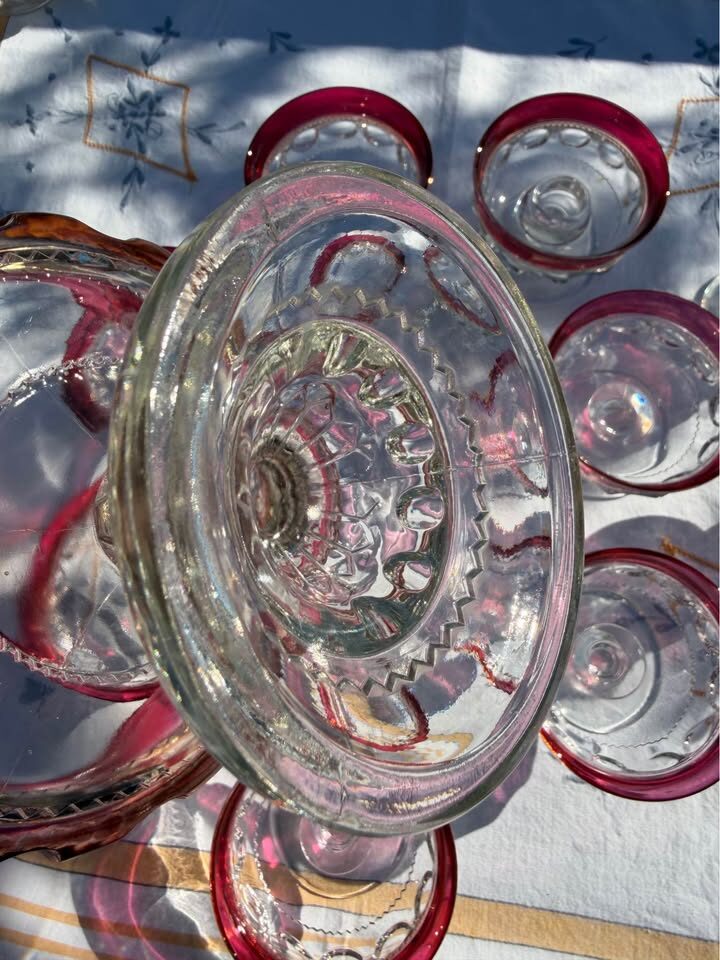 Vintage Mid-Century King's Crown Ruby Flash Mixed Set + Free Bonus Goblets - photo 9