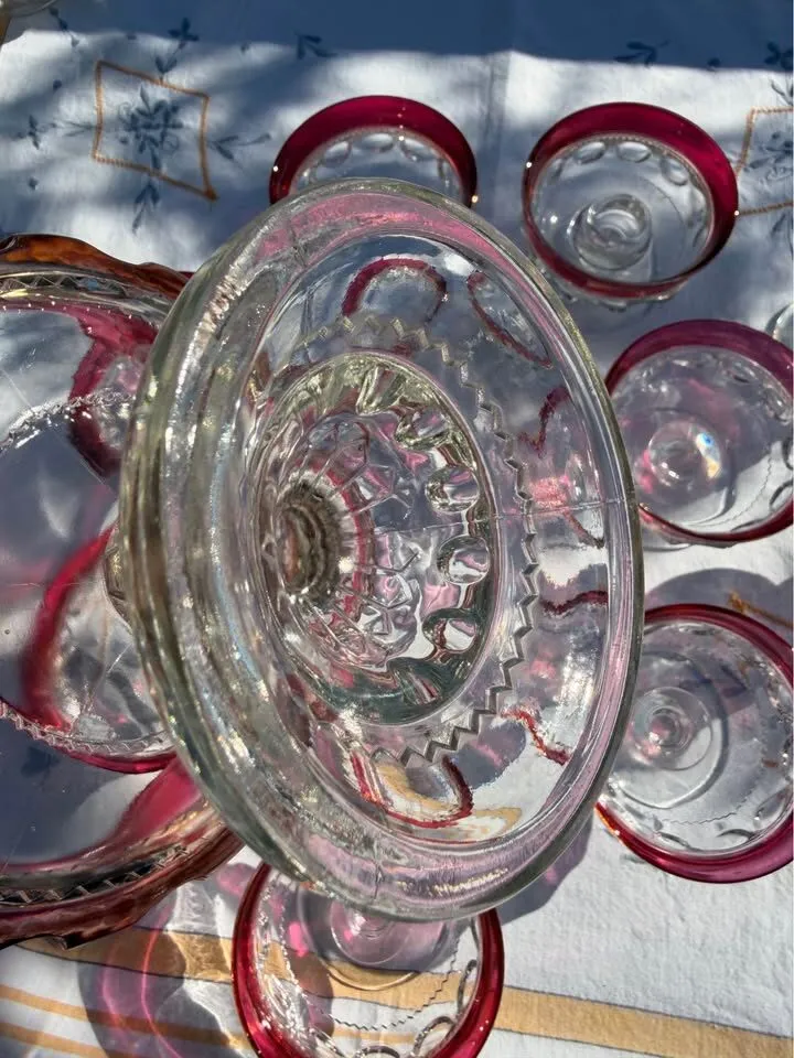 Vintage Mid-Century King's Crown Ruby Flash Mixed Set + Free Bonus Goblets - photo 9