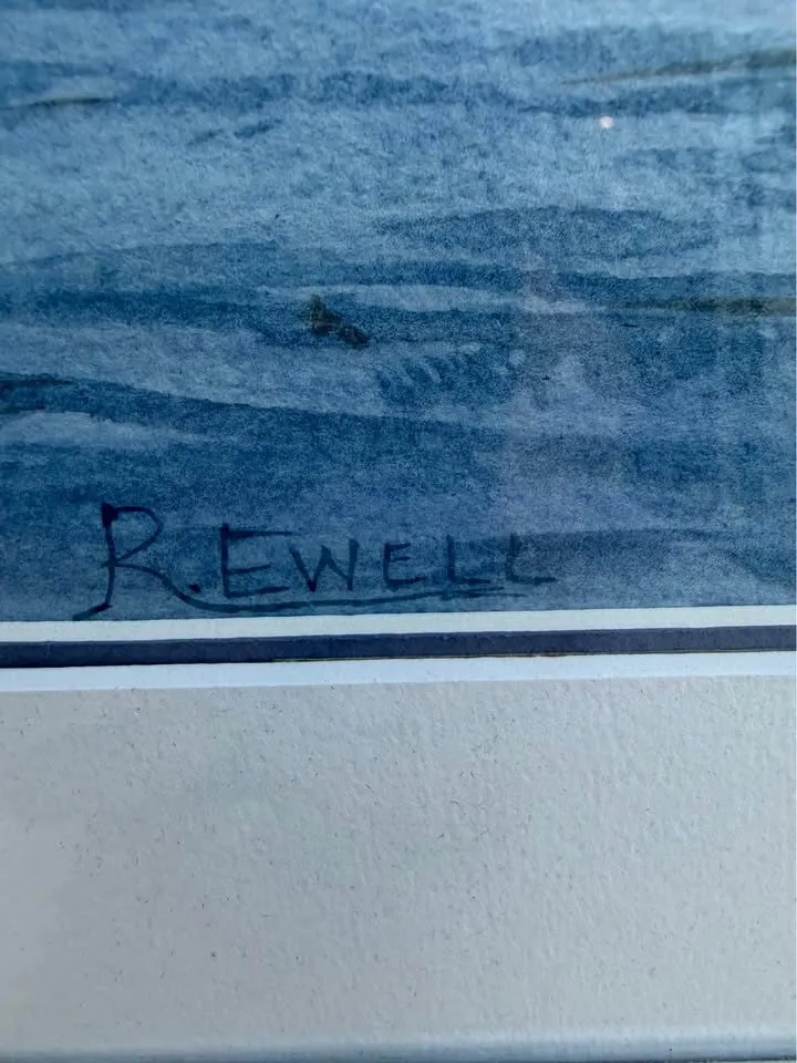 Vintage Framed watercolour"Lakeside Boathouse" - Signed R. Ewell - Modern Silver Gallery Frame - photo 2