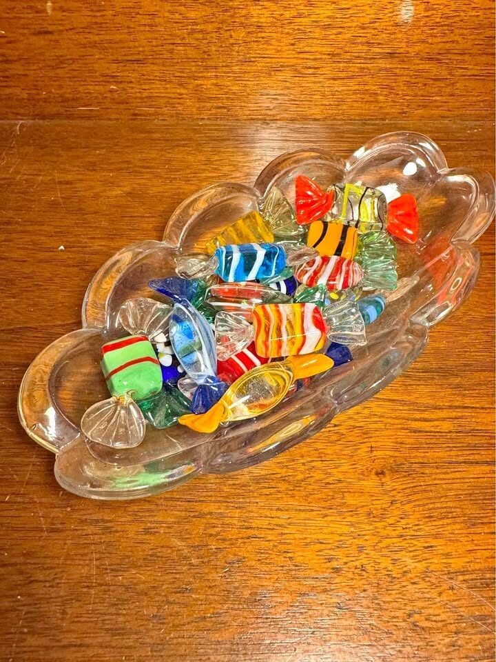 Vintage Murano Glass Candy Collection & Pressed Glass Dish - Mid-Century Modern Decor