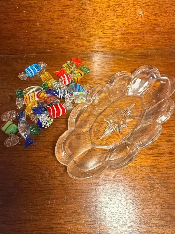 Vintage Murano Glass Candy Collection & Pressed Glass Dish - Mid-Century Modern Decor - photo 2