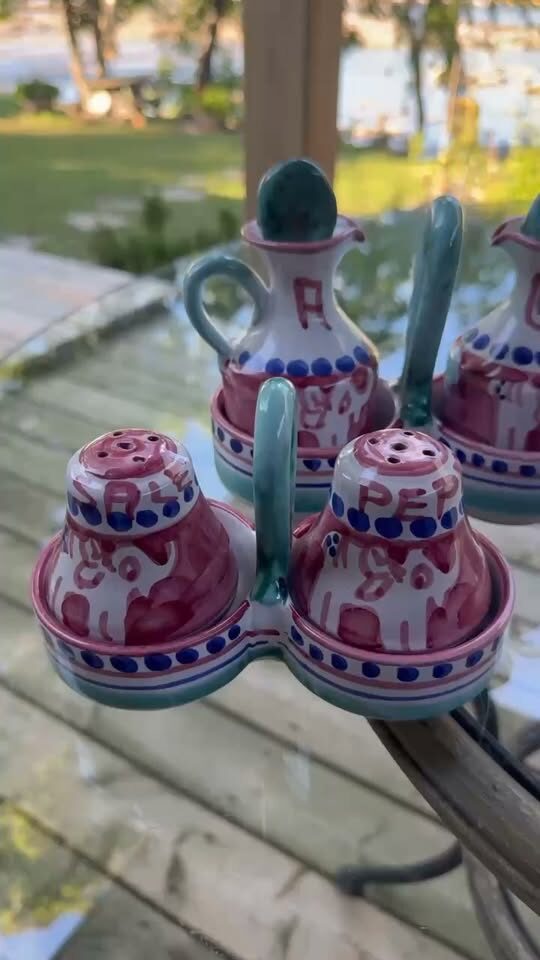 Authentic Ceramiche Casola Italian Condiment Set | Rare Elephant Majolica