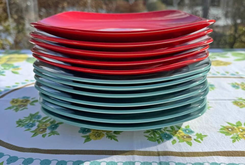 10pc Vintage Pagnossin Italy Dinner Plates - MCM Red/Teal (Can Deliver!) - photo 1