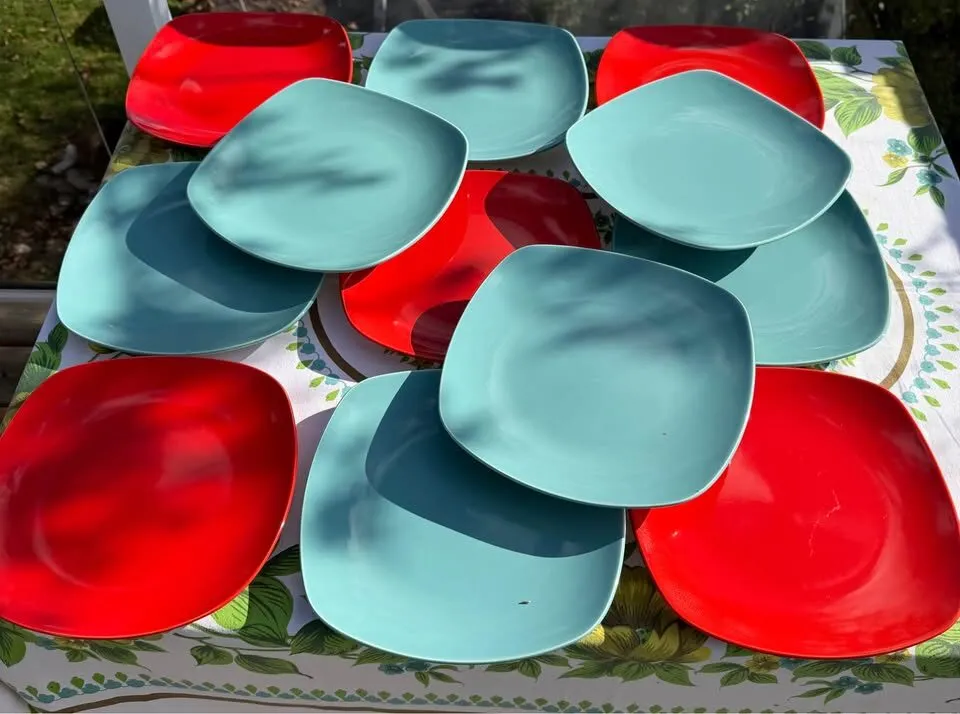 10pc Vintage Pagnossin Italy Dinner Plates - MCM Red/Teal (Can Deliver!) - photo 3