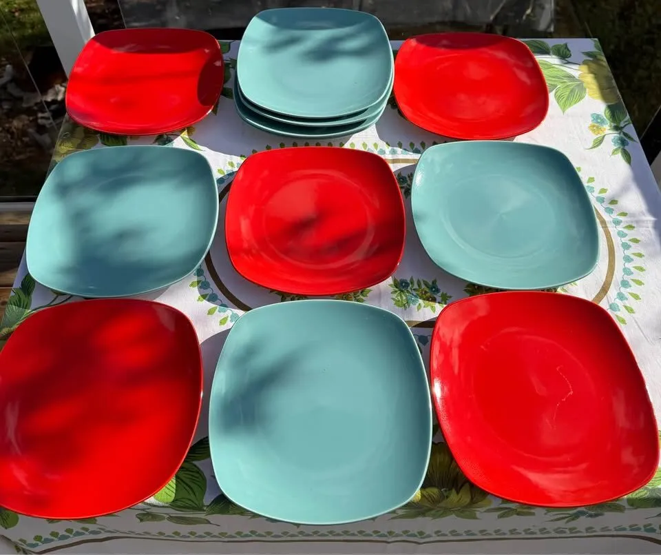 10pc Vintage Pagnossin Italy Dinner Plates - MCM Red/Teal (Can Deliver!) - photo 5