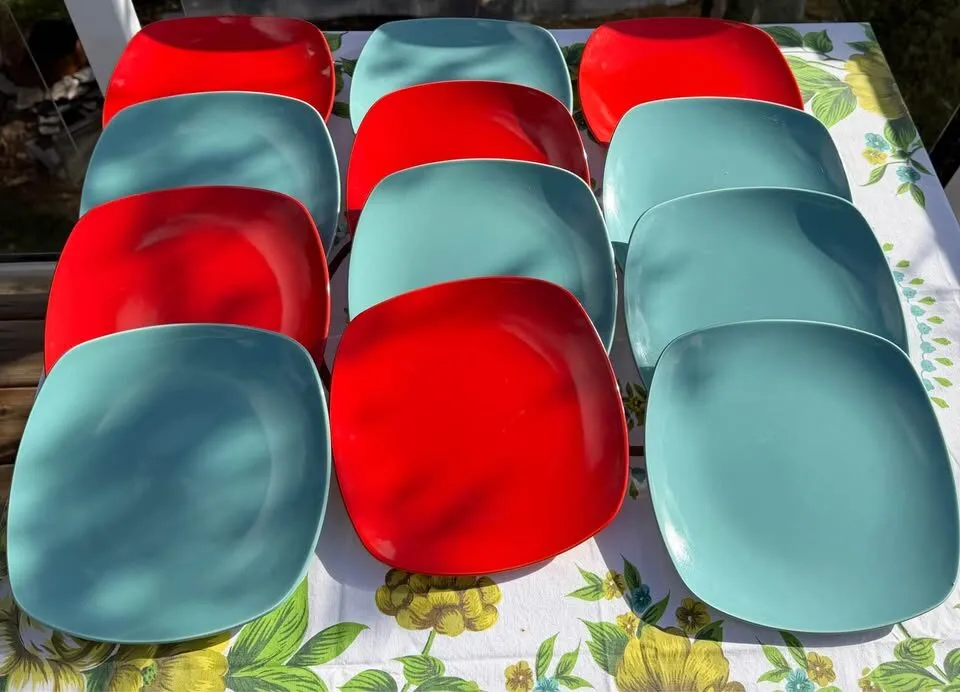 10pc Vintage Pagnossin Italy Dinner Plates - MCM Red/Teal (Can Deliver!) - photo 6