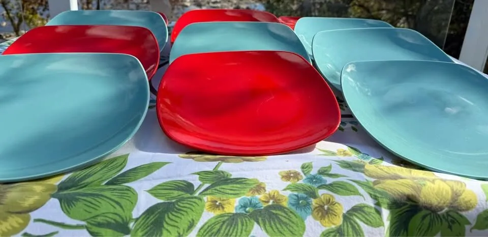 10pc Vintage Pagnossin Italy Dinner Plates - MCM Red/Teal (Can Deliver!) - photo 7