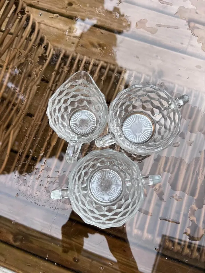 Vintage Glass Cube Sugar Bowl and creamer Set - photo 3