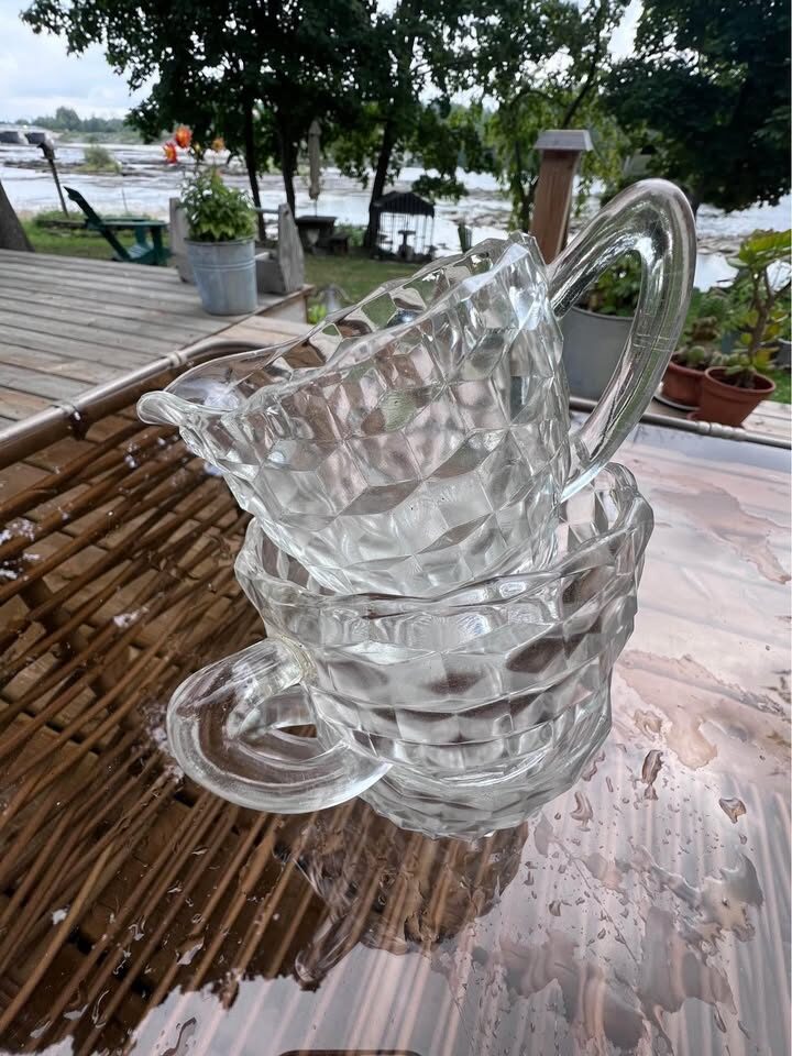 Vintage Glass Cube Sugar Bowl and creamer Set - photo 5