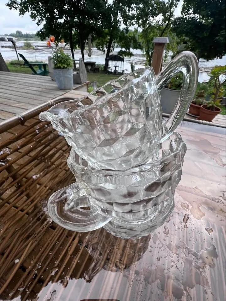 Vintage Glass Cube Sugar Bowl and creamer Set - photo 5