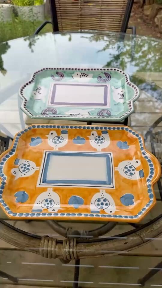 Vintage Nuova Vietri Italian Ceramic Platters - Chicken & Frog
