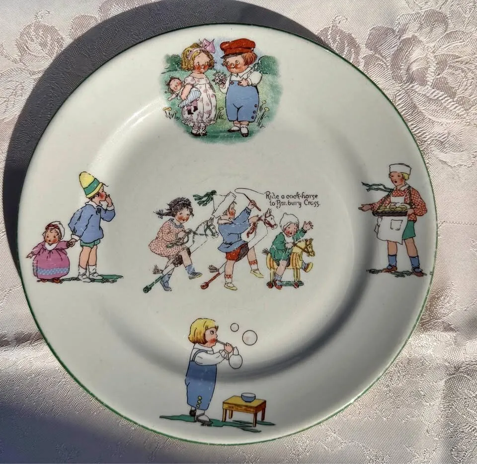 Rare 1940s Shenango Nursery Rhyme Plate & Antique German "Think of Me" Dish - photo 1