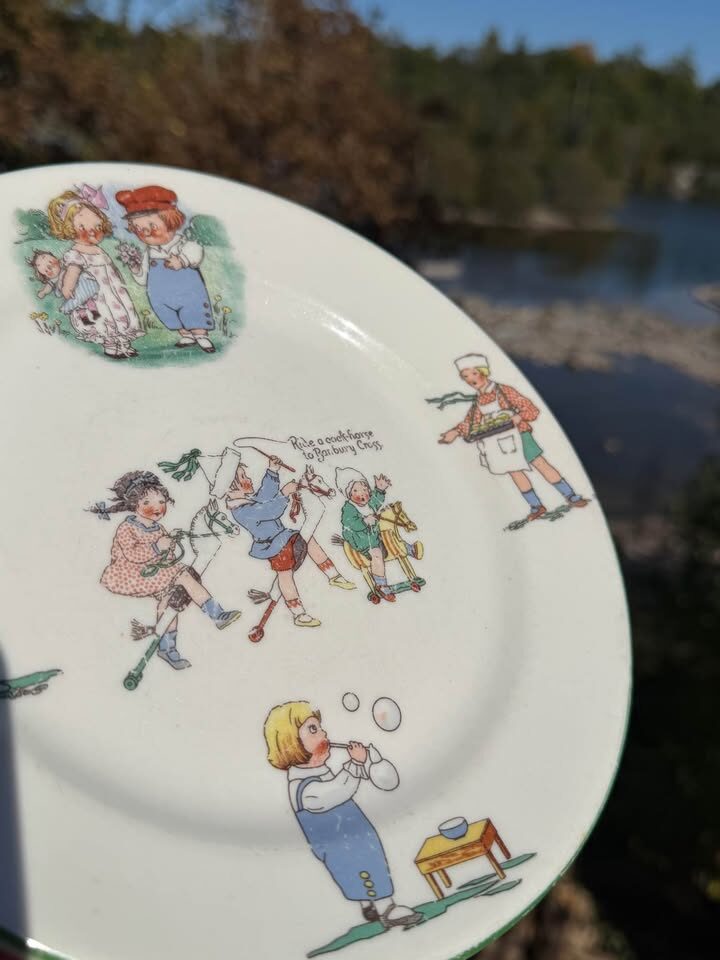 Rare 1940s Shenango Nursery Rhyme Plate & Antique German "Think of Me" Dish - photo 10