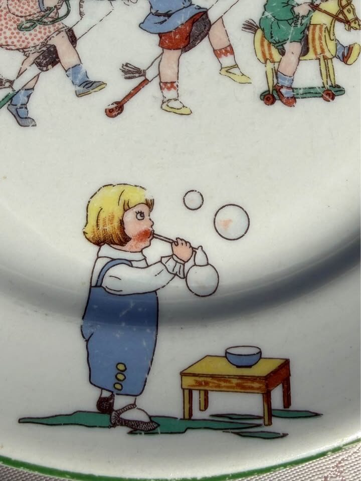 Rare 1940s Shenango Nursery Rhyme Plate & Antique German "Think of Me" Dish - photo 6