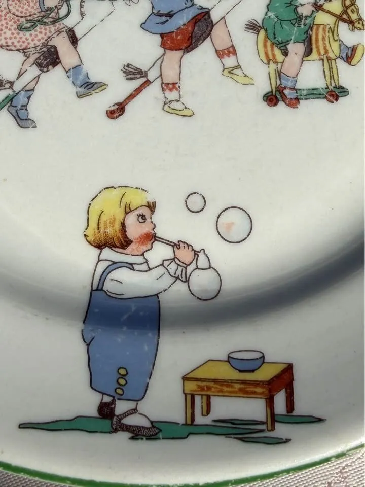 Rare 1940s Shenango Nursery Rhyme Plate & Antique German "Think of Me" Dish - photo 6