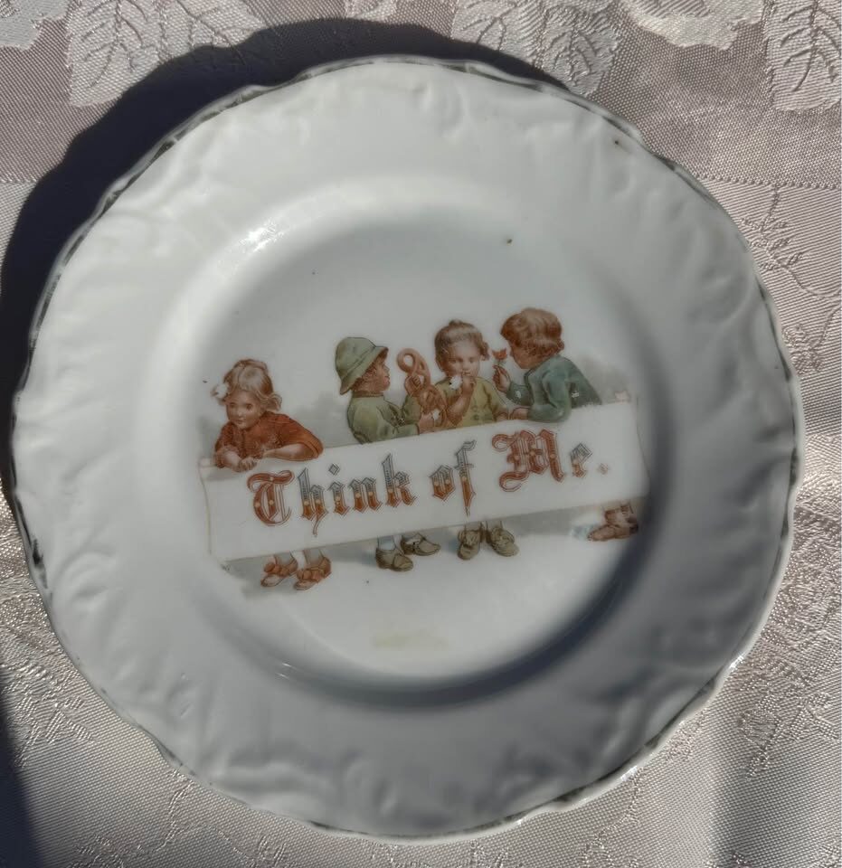 Rare 1940s Shenango Nursery Rhyme Plate & Antique German "Think of Me" Dish - photo 7